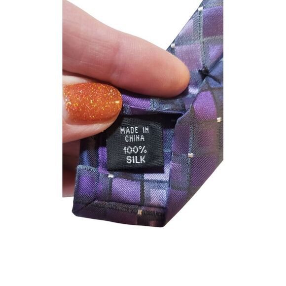 CK Calvin Klein Neck Tie Mens Luxury Purple Geometric Preppy Power Business - Picture 9 of 13